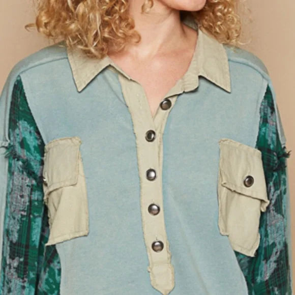 Pol Teal Sage Button Down Shirt. Various Sizes. NWT.