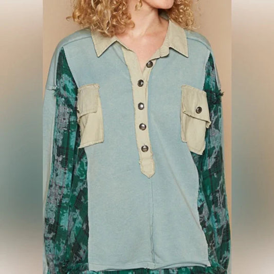 Pol Teal Sage Button Down Shirt. Various Sizes. NWT.