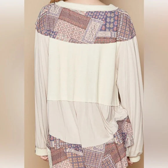 Pol Oatmeal Round Neck Balloon Sleeve Top. Various Sizes. NWT.