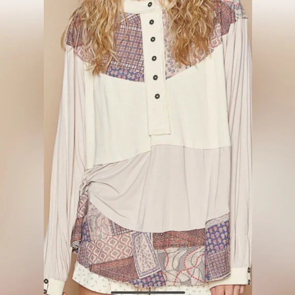 Pol Oatmeal Round Neck Balloon Sleeve Top. Various Sizes. NWT.