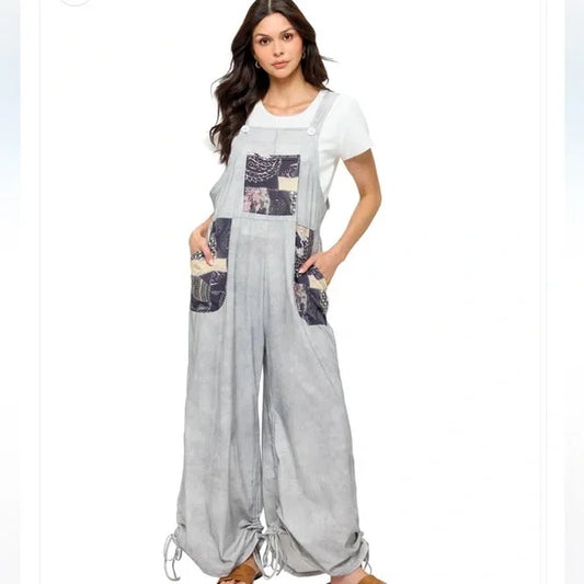 Yak & Yeti Boho Gray Floral Mandala Patchwork Overall. Various Sizes. NWT.