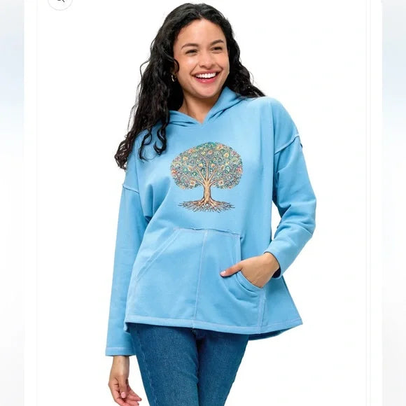 Yak & Yeti Hoodie Blossom Earthy Tree of Life Print Sweatshirt. Various Sizes.