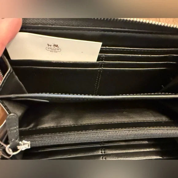 Coach Black/Grey Signature Zip Around Wallet