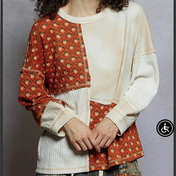 Pol Cream/Multi Block Thermal Top. Various Sizes. NWT.