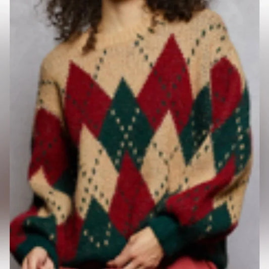 Pol Camel/Multi Round Neck Long Sleeve Relaxed Fit Sweater. Various Sizes. NWT.