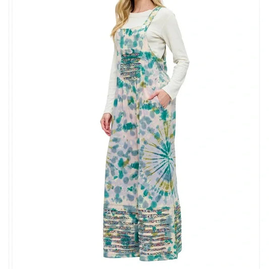 Yak & Yeti Tie Dye Overall Patchwork Boho Razer Cut. Various Sizes. NWT.