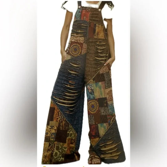 Yak & Yeti Tree of Life Razor Cut Patchwork Overall. Various Sizes. NWT.