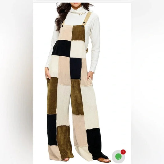 Yak & Yeti Natural Multi Overall Cozy Colorblock Knit Patchwork. Various Sizing.