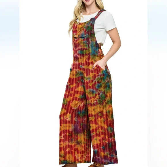 Yak & Yeti Overall Hippie Tie Dye. Red/Multi. NWT. Various Sizes Available.