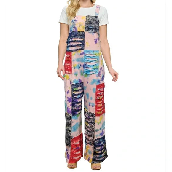 Yak & Yeti Blush Overall Tie Dye Razor Cut Patchwork. NWT. Various Sizes.