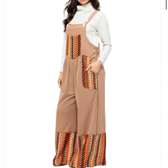 Yak & Yeti Mocha Overall Boho Ruffled Zig Zag Patches. NWT. Various Sizes.