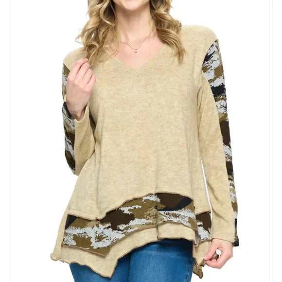 Yak & Yeti Beige Top Patchwork Contrast Camouflage. NWT Various Sizes Available.