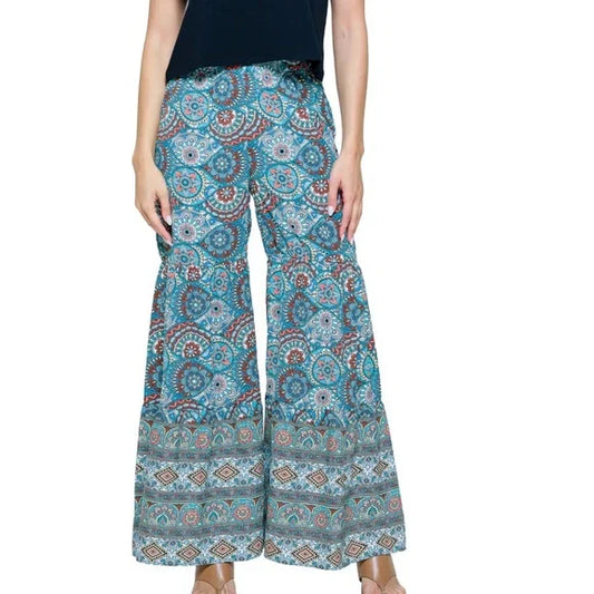 Yak & Yeti Blue Pants Palazzo Floral Tiered. NWT. Multi Sizes Available.