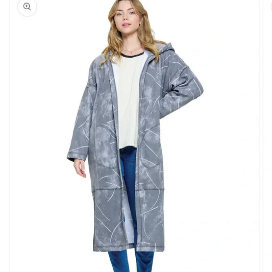 Yak & Yeti Gray Long Jacket Patchwork Stitching Tie Dye Design. Various Sizing