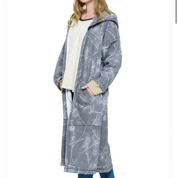 Yak & Yeti Gray Long Jacket Patchwork Stitching Tie Dye Design. Various Sizing