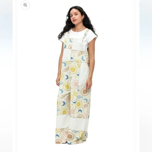 Yak & Yeti Overall Patchwork Celestial Sun Moon Print. NWT. Various Sizes.