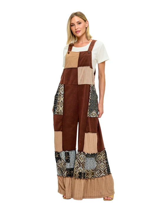 26908 | Yak & Yeti Boho Vintage Faded Brown Overalls | Brown | Sizes S/M-L/XL
