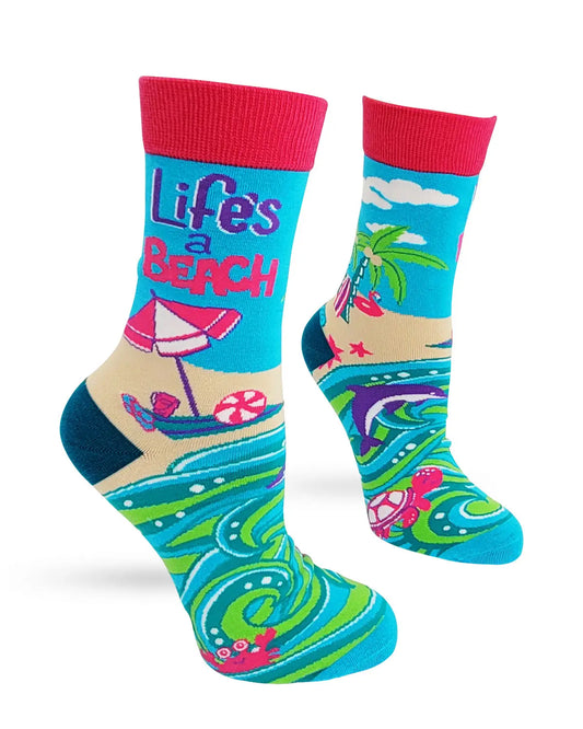 FD38 | Fabdaz Women's Novelty Crew Socks | Life's A Beach  | Size 5-10