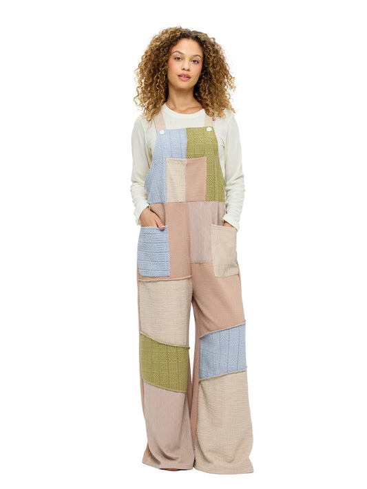 Yak & Yeti Pastel Tone Colorblock Patchwork Overalls | Multi-Color  | Sizes S/M-L/XL