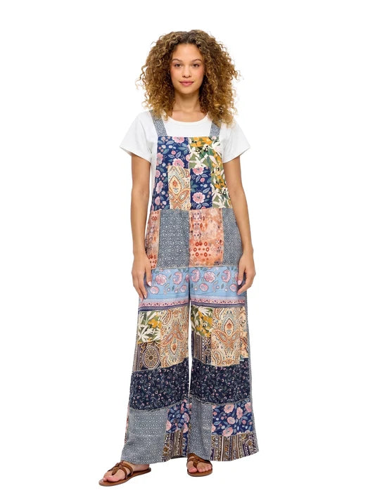 24506 | Yak & Yeti Floral Patchwork Multicolored Overalls | Multi-Color | Sizes S/M-L/XL